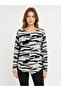 Women's Black Gray Patterned Long Sleeve Knitwear Blouse