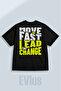 Oversize Move Fast Lead Change Printed 100% Cotton Crew Neck Loose Fit Black T-Shirt