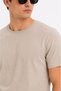 Men's T-Shirt Beige Regular Fit Crew Neck Cotton 30/1 Single Jersey Fabric - 5