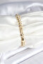 Brass Gold Color Zircon Stone Baklava Model Women's Bracelet - 3