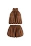 Women's Turtleneck Gathered Blouse Balloon Skirt Modal Summer Double Set 52135024 - 3