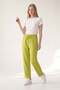 Pistachio Green Elastic Waist Lace-Up Trousers