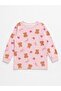 Girl's 100% Cotton Pink Teddy Bear Patterned Long Sleeve Pajama Set - 3