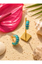 Half Round Turquoise Enamel Gold Color Earrings - 3