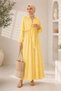 Women's Yellow Cape Detailed Shirt Collar Elastic Waist Hijab Dress Nbelb014 - 4