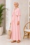 Women's Pink Cape Detailed Shirt Collar Elastic Waist Hijab Dress Nbelb014 - 5