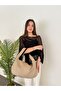 Women's Cream Premium Knitted Patterned Oversized Shoulder Bag with Large Internal Volume, Daily Hand and Shoulder Bag - 3