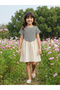 Globus Girls White Striped Round Neck Gathered Detail Fit & Flare Mini Dress