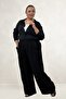 69018 Large Size Elastic Waist, Pockets, Wide Leg Double Tensel Pants - Black - 4