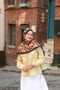 Noir Velora Patterned Shawl - Dark Blue Yellow - 3