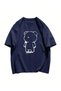Women's Navy Blue Linear Bear Printed Oversize T-Shirt - 3
