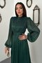 Women's Emerald Court Collar Buttoned Waist Gathered Balloon Sleeve Lined Midi Dress - 3