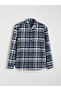 Xside Navy Blue Regular Fit Plaid Wool Blend Men's Lumberjack Shirt - 5