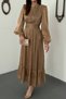 Women's Mink Judge Collar Buttoned Waist Gathered Balloon Sleeve Lined Midi Dress - 4