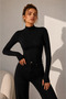 Women's Black Finger Detailed Bodysuit - 4