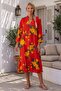 Narçiçeği V-Neck 3/4 Sleeve Hidden Pocket Pleated Floral Printed Casual Viscose Woven Dress 110 58 - 4