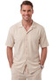 Beige Apaş Collar Textured Cotton Men's Shirt – Lycra Short Sleeve Shirt 2602656