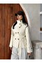 Seasonal Short Trench Coat Jacket with Stand Collar, Belt and Button Detail - 6
