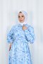 Floral Patterned Half Button Modal Patterned Dress Baby Blue 7014-1 - 6