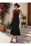 The Glow of the Night - Women's Crystal Stone Embellished Midi Crepe Evening Dress
