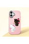 iPhone 17 Compatible Case with Camera Protector Pink Silicone Couple Phone Case with Kitty Pattern