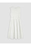 Original Oval Neck Belted Pleated Dress - 7