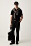 Men's Regular Fit Logo Label Flexible Cotton Short Sleeve Black Polo Collar T-Shirt - 2