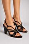 Black Wedge Heel Thin Strap Evening Dress Women's Shoes - 2