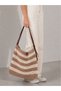 Women's Striped Knitwear Shoulder Bag Stylish Daily Steel Knit Bag 1814 Camel-Ecru - 2