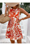 Women's Zero Sleeve Crew Neck Ruffle Patterned Sofia Dress - 3