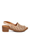 Beige Soft Comfortable Sole Velcro Closure Genuine Leather Women's Heeled Sandals 45223 - 3