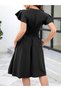 Women's Butterfly Sleeve Crew Neck Pleated Imported Crepe Dress - 2