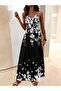 Women's Strappy V-Neck Patterned Long Single Jersey Dress