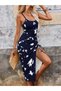 Women's Rope Strap Round Neck Patterned Side Gathered Midi Single Jersey Dress - 3