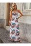 Women's Rope Strap V-Neck Long Jersey Dress with Lace Waist - 5