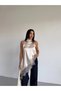 Women's Cream Halter Neck Lace Embroidered Asymmetrical Satin Blouse Hzl26S-Fry123901 - 6