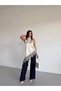 Women's Cream Halter Neck Lace Embroidered Asymmetrical Satin Blouse Hzl26S-Fry123901 - 2