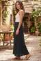 Trend42Plus Black Long Crush Skirt with Rubber Detail at the Waist (Size Range 36-48) - 4