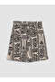 Özmarka New Season Beige Patterned Women's Shorts with Elastic Waist - 5