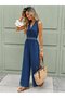Women's Sleeveless Front Lace-Up Waist Ruched Long Pera Jumpsuit - 3