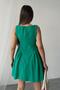 Women's Green Sleeveless Boat Neck Gathered Flared Skirt Mini Linen Dress - 6
