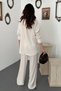 Women's Ecru Embroidered Shirt Pants Set Shirt Collar Pocket Wide Leg Pants - 5