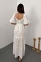 Women's White Dress Square Neck Balloon Sleeves A-Line Textured Maxi Dress with Ruffle Detail - 5