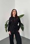 Women's Black Shirt Pants Set Buttoned Lace-Up Ribbed Wide Leg Pants with Pockets - 3