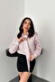 Women's Pink Shirt Halter Neck Striped Long Sleeve Buttoned Woven
