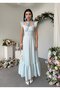 Women's Blue Midi Dress with Plaid Pattern, Lace Collar, Ruffle Sleeves and Flounces - 4