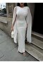 Women's White - White Maxi Length Fitted Round Neck Tulle Cape Sleeve Dress