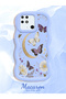 Redmi 10C Compatible Wavy Frame Moon Butterfly and Flower Patterned Silicone Phone Case