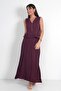 Women's Front Metal Buttoned Ruffled Sleeveless Blouse Elastic Waist Pleated Long Sunset Skirt Modal 2-Piece Set - 2