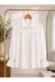 Women's White Drawstring Detailed Long Sleeve Oversize Long Shirt
